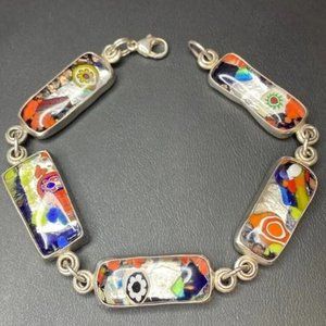 Artisan Murano Glass link Sterling silver bracelet Cobalt blue